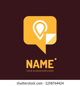 Pin point sign and chat bubble form. Vector logo design. Business concept icon.