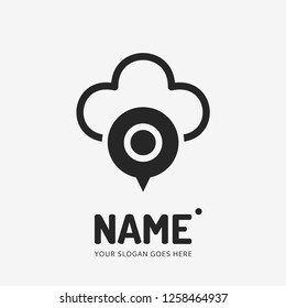 Pin point sign and cloud form. Vector logo design. Business concept icon.
