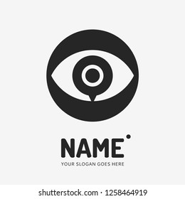Pin point sign and eyes form. Vector logo design. Business concept icon.