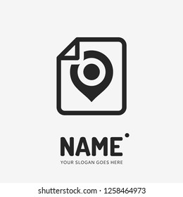 Pin point sign and paper form. Vector logo design. Business concept icon.