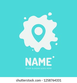 Pin point sign and splash form. Vector logo design. Business concept icon.