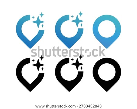 Pin point symbol with magic sparkle stars design, artificial intelligence illustration, isolated on transparent background