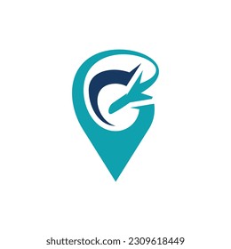Pin Point Travel Logo Design Template, Location on map logo concept. Plane icon. Plane. Plane vector. Airplane
