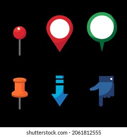 Pin, pointed and map marker Collection or location icon.