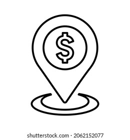 Pin, pointer, bank line icon. Outline vector.