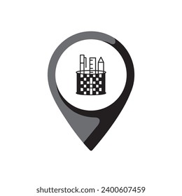 Pin Pointer Building Icon Logo Design Element. Vector Illustration.