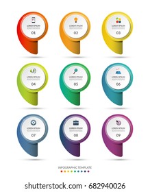 Pin pointer, button, label, sign, option banner, text bubble set. Infographic elements. Vector illustration.