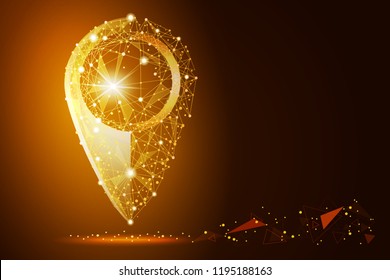 Pin Pointer. comprises from low poly wireframe on space stars background. Vector abstract polygonal image mash line and point.