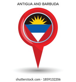 Pin pointer location with Antigua and barbuda flag symbol