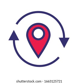 pin pointer location with arrow around line and fill style icon vector illustration design