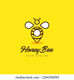 Pin pointer location for GPS shaped honey bee. Cute honey bee icon in modern design style. Vector illustration EPS.8 EPS.10