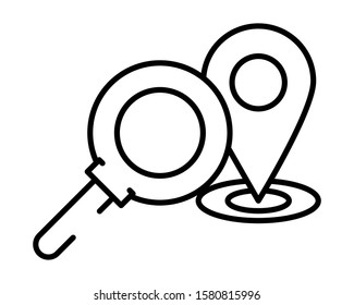 pin pointer location guide with magnifying glass vector illustration design