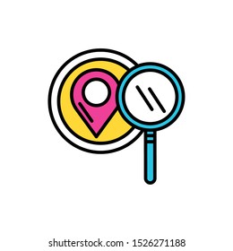 pin pointer location with magnifying glass vector illustration design