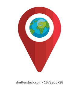 pin pointer location with planet earth isolated icon vector illustration design
