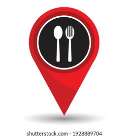 Pin pointer location with restaurant symbol