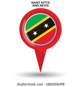 Pin pointer location with Saint Kitts and Nevis flag symbol