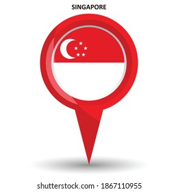 Pin Pointer Location With Singapore Flag Symbol