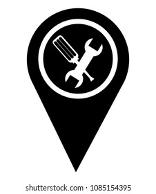 pin pointer location with tools crossed icon
