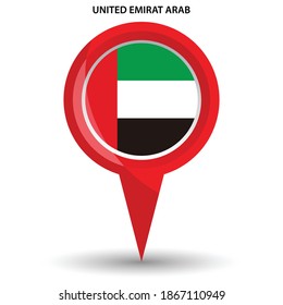 Pin pointer location with United Emirates flag symbol