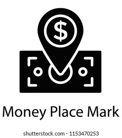 
A pin pointer on a paper money with dollar sign depicting money placemark 

