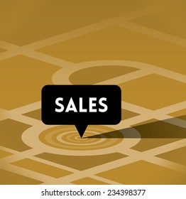 Pin pointer with Sales text on the map. Abstract vector illustration. Idea - Shopping sales and discounts, Black friday. 