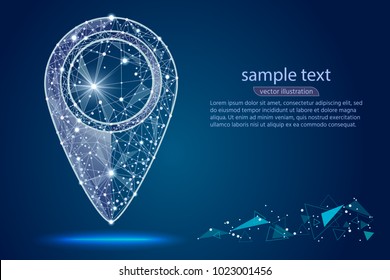 Pin Pointer.isolated from low poly wireframe on space stars background. Vector abstract polygonal image mash line and point.