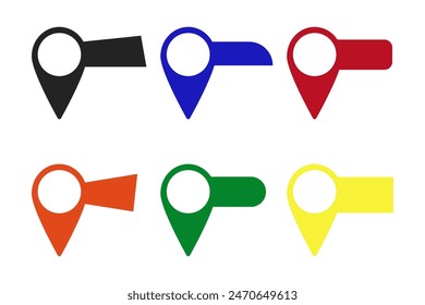 Pin position marker design with space for text in different colors, isolated on the white background. Destination or location point concept. Vector illustration.