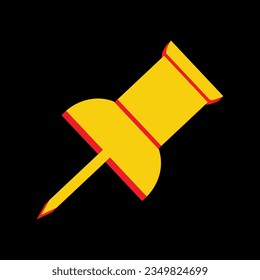 Pin push sign. 3D Extruded Yellow Icon with Red Sides a Black background. Illustration.