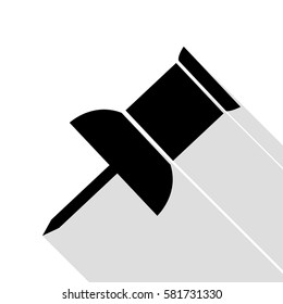Pin push sign. Black icon with flat style shadow path.
