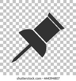 Pin push sign. Dark gray icon on transparent background.
