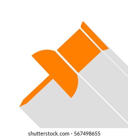 Pin push sign. Orange icon with flat style shadow path.