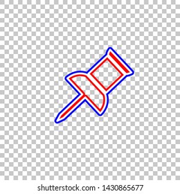 Pin push sign. Red, white and contour icon at transparent background. Illustration.