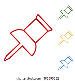 Pin push sign. Set of line icons