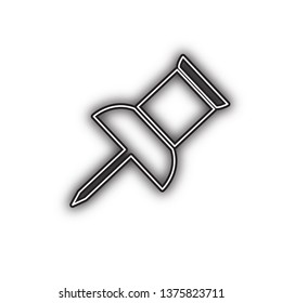 Pin push sign. Vector. Double contour black icon with soft shadow at white background. Isolated.