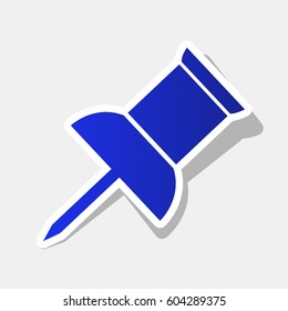 Pin push sign. Vector. New year bluish icon with outside stroke and gray shadow on light gray background.