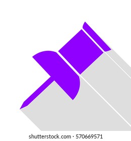 Pin push sign. Violet icon with flat style shadow path.