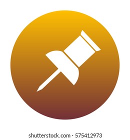 Pin push sign. White icon in circle with golden gradient as background. Isolated.