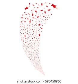 Pin random fireworks stream. Vector illustration style is flat intensive red and orange iconic symbols on a white background. Object fountain created from scattered icons.