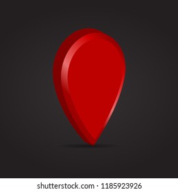 Pin realistic in red color pointer without hole in it with shadow isolated on black background vector illustration