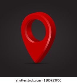 Pin realistic in red color pointer with shadow isolated on black background vector illustration