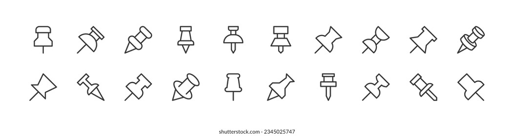 pin related premium icon set. Vector elements with editable stroke. Isolated on a white background