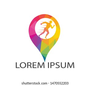 Pin Run Icon Logo Design. Running Location Pin Logo Design. Technology Logo Design Concept.