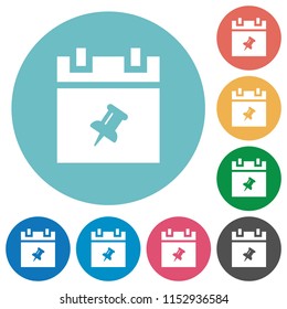 Pin schedule item flat white icons on round color backgrounds