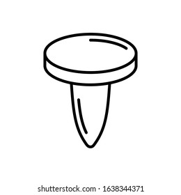 Pin or screw with round head icon. Thin line art template for logo. Black simple illustration. Contour isolated vector image on white background. Small non-sharp nail