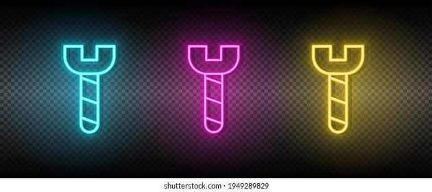 pin, screw vector icon yellow, pink, blue neon set. Tools vector icon