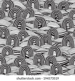 Pin seamless pattern in black and white is hand drawn ink illustration. Illustration is in eps8 vector mode, background on separate layer. 