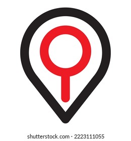 Pin search and Search internet icon. Magnifying glass locator vector illustration.