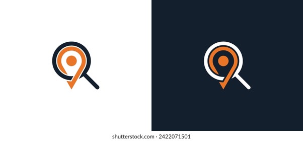 Pin Search Location Logo Concept sign icon symbol Element Design. Pinpoint, Magnifying Glass Logotype. Vector illustration template