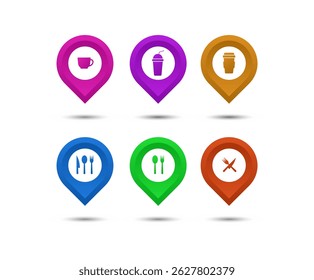 Pin set with icons for restaurant and cafe.