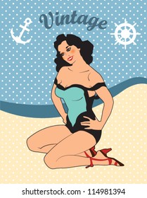 Pin Up Sexy Girl Vector Illustration